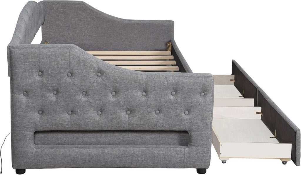 TwinXL Upholstered Platform Bed With Hidden Storage