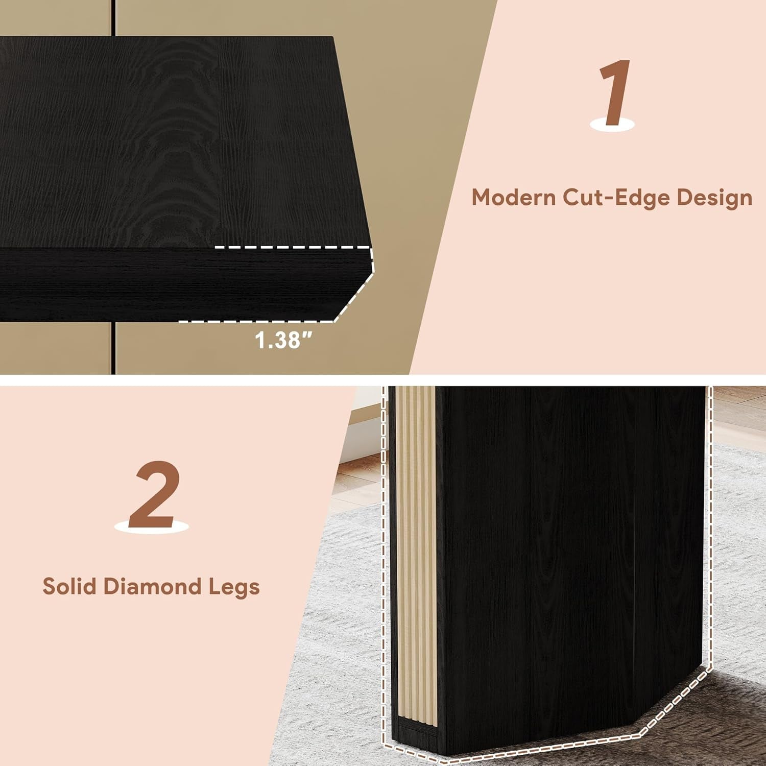 71 Inch Dining Table Black Premium Solid Wood Durable