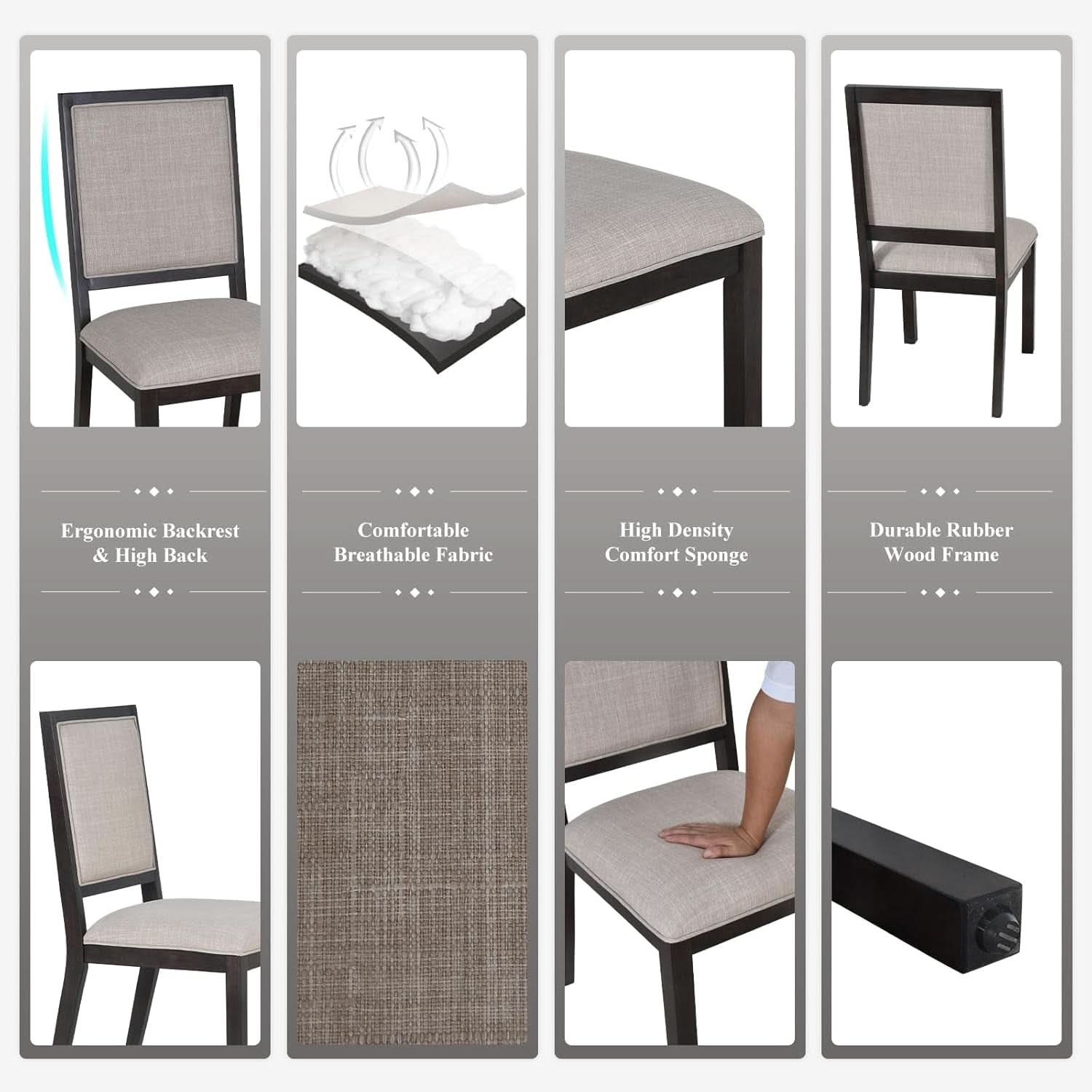 Espresso Upholstered Solid Wood Dining Chairs 19Inch