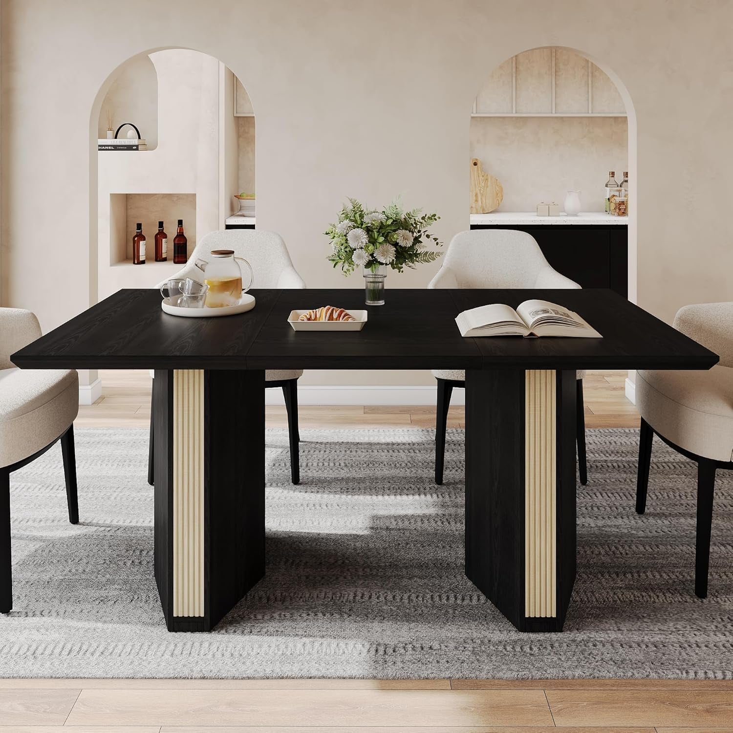 71 Inch Dining Table Black Premium Solid Wood Durable
