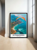 Go Paragliding Art Print - Cape Town Travel Print - Table Mountain Canvas Art - Table Mountain Travel Poster