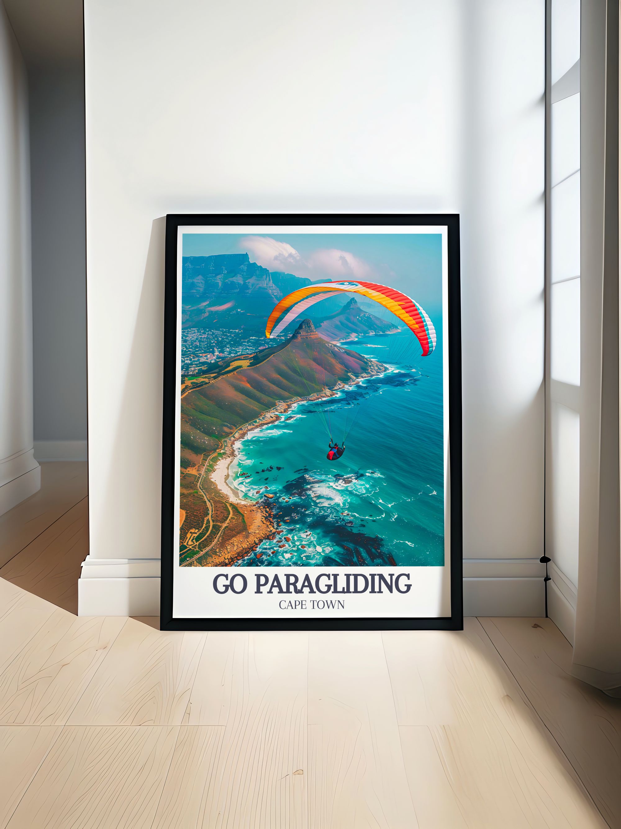 Go Paragliding Art Print - Cape Town Travel Print - Table Mountain Canvas Art - Table Mountain Travel Poster