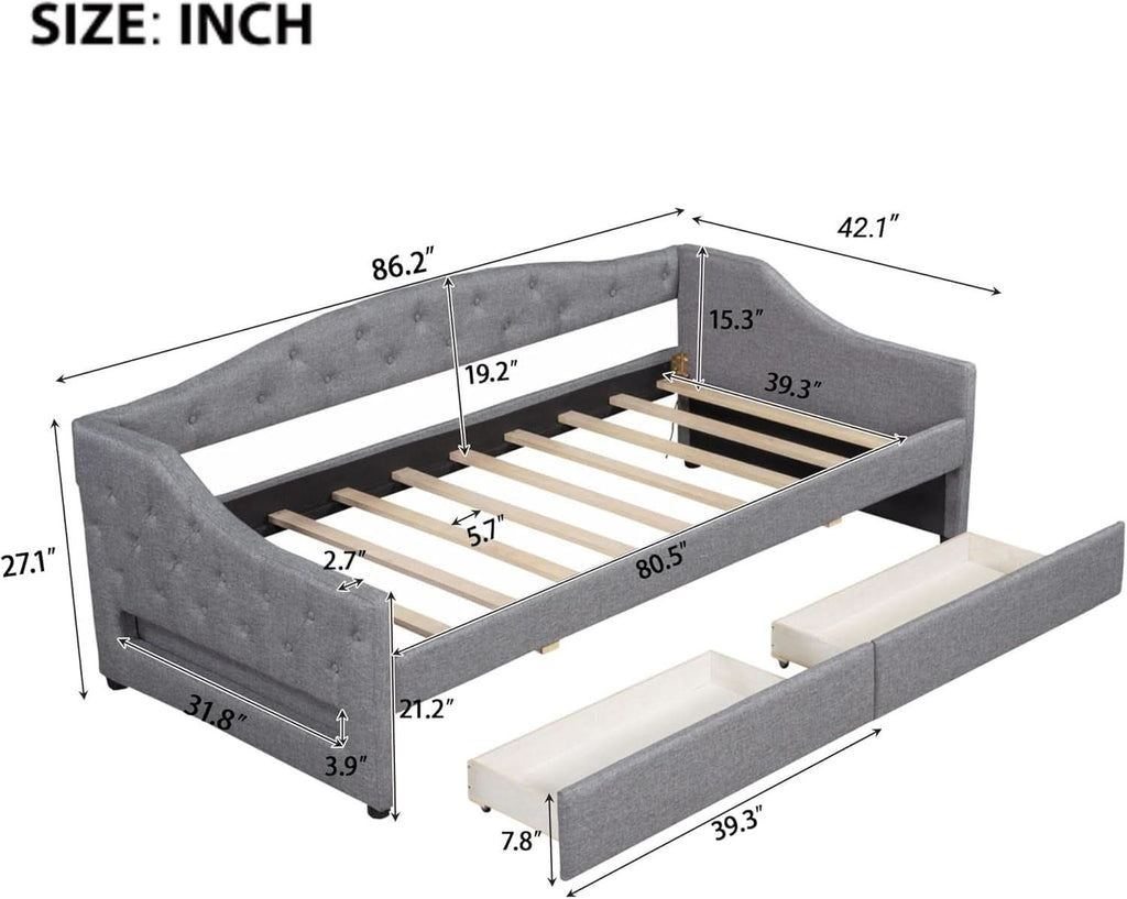 TwinXL Upholstered Platform Bed With Hidden Storage