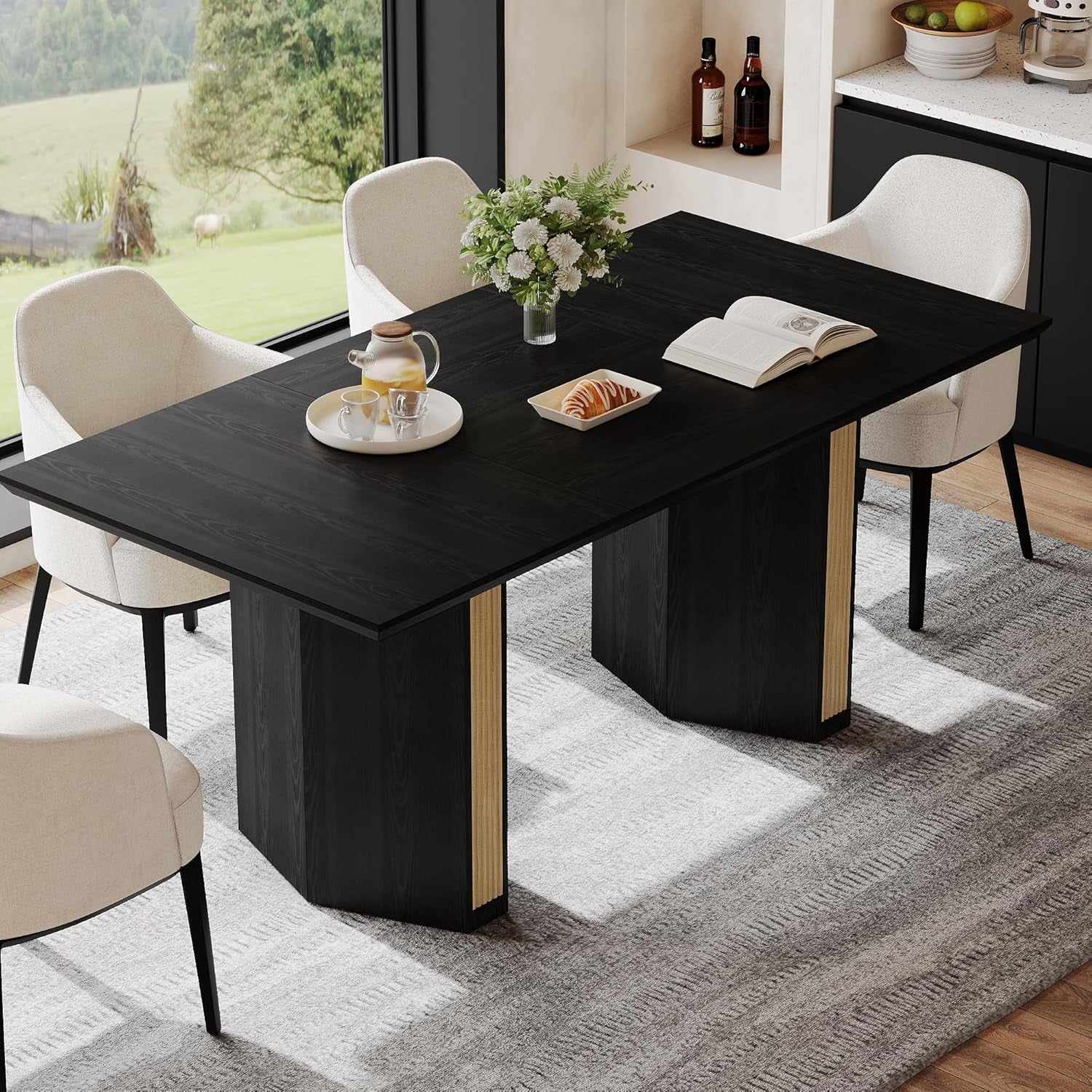 71 Inch Dining Table Black Premium Solid Wood Durable
