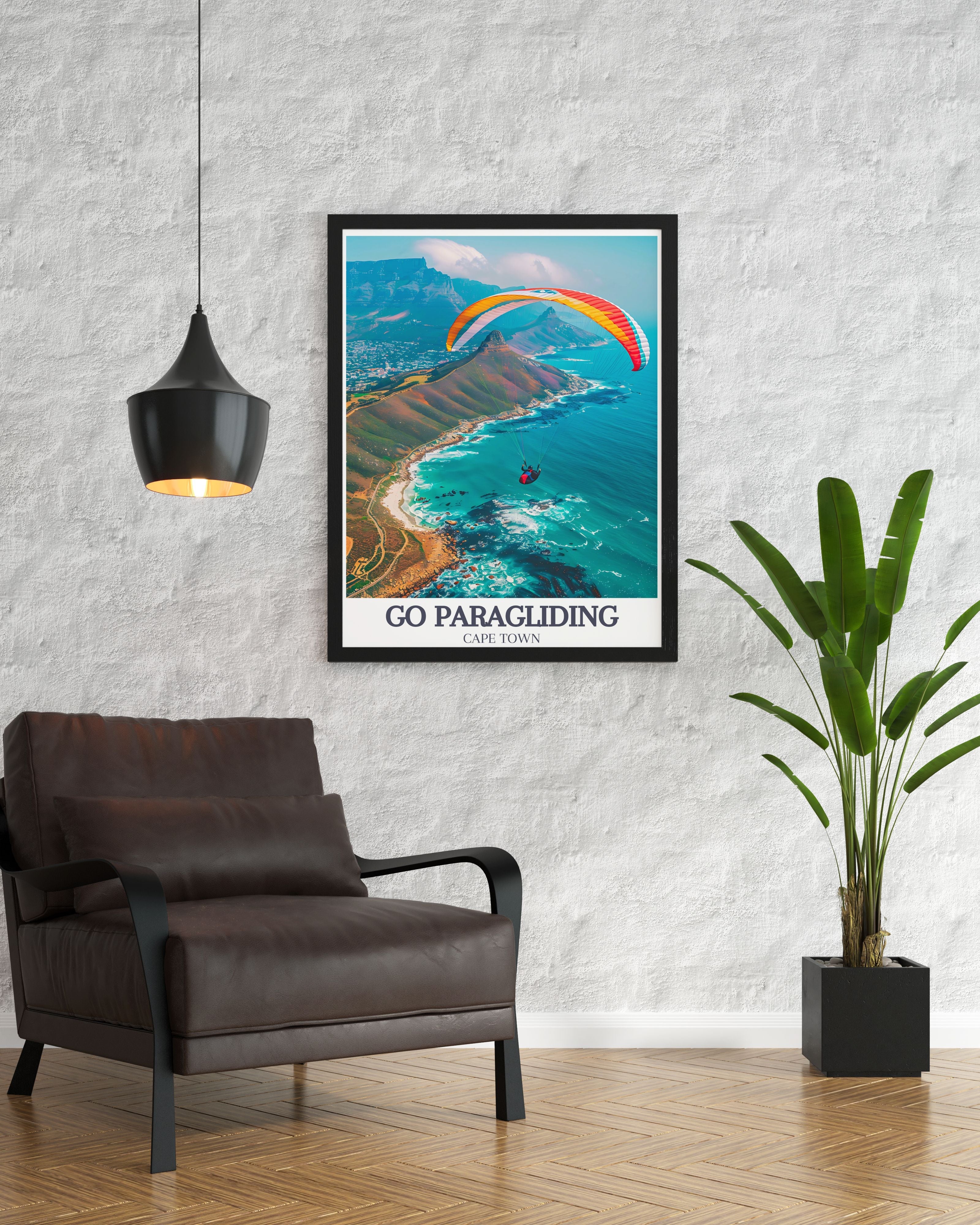 Go Paragliding Art Print - Cape Town Travel Print - Table Mountain Canvas Art - Table Mountain Travel Poster