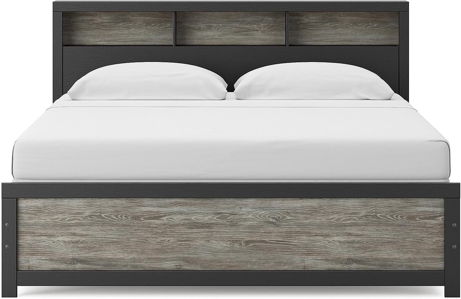 King Bed Frame With Bookcase Headboard Warm Gray Matte Black