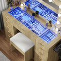 Vanity Desk With Translucent Glass Top Storage Drawers