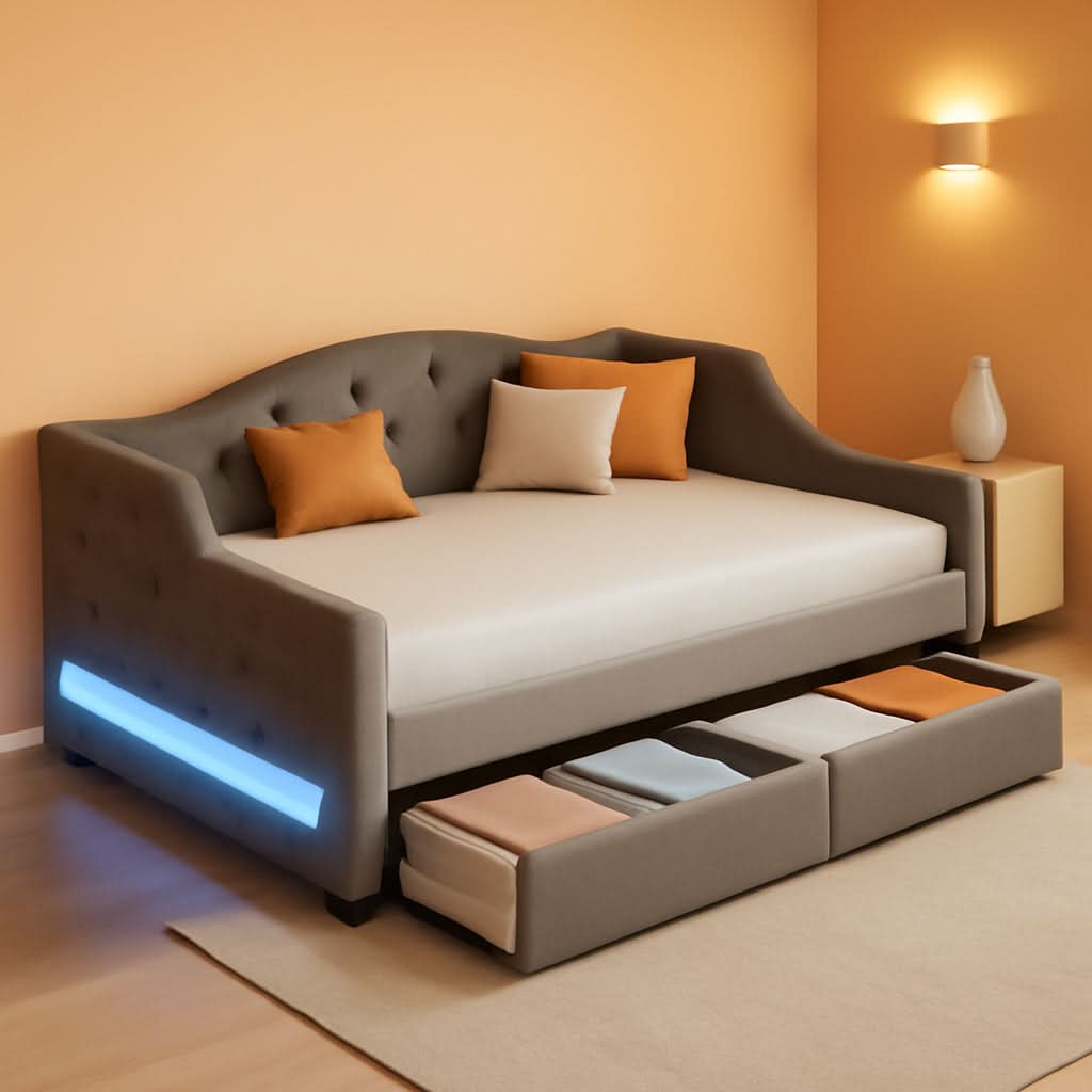 TwinXL Upholstered Platform Bed With Hidden Storage