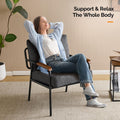 Contemporary Vintage Armchairs Linen Grey Wood Armrests