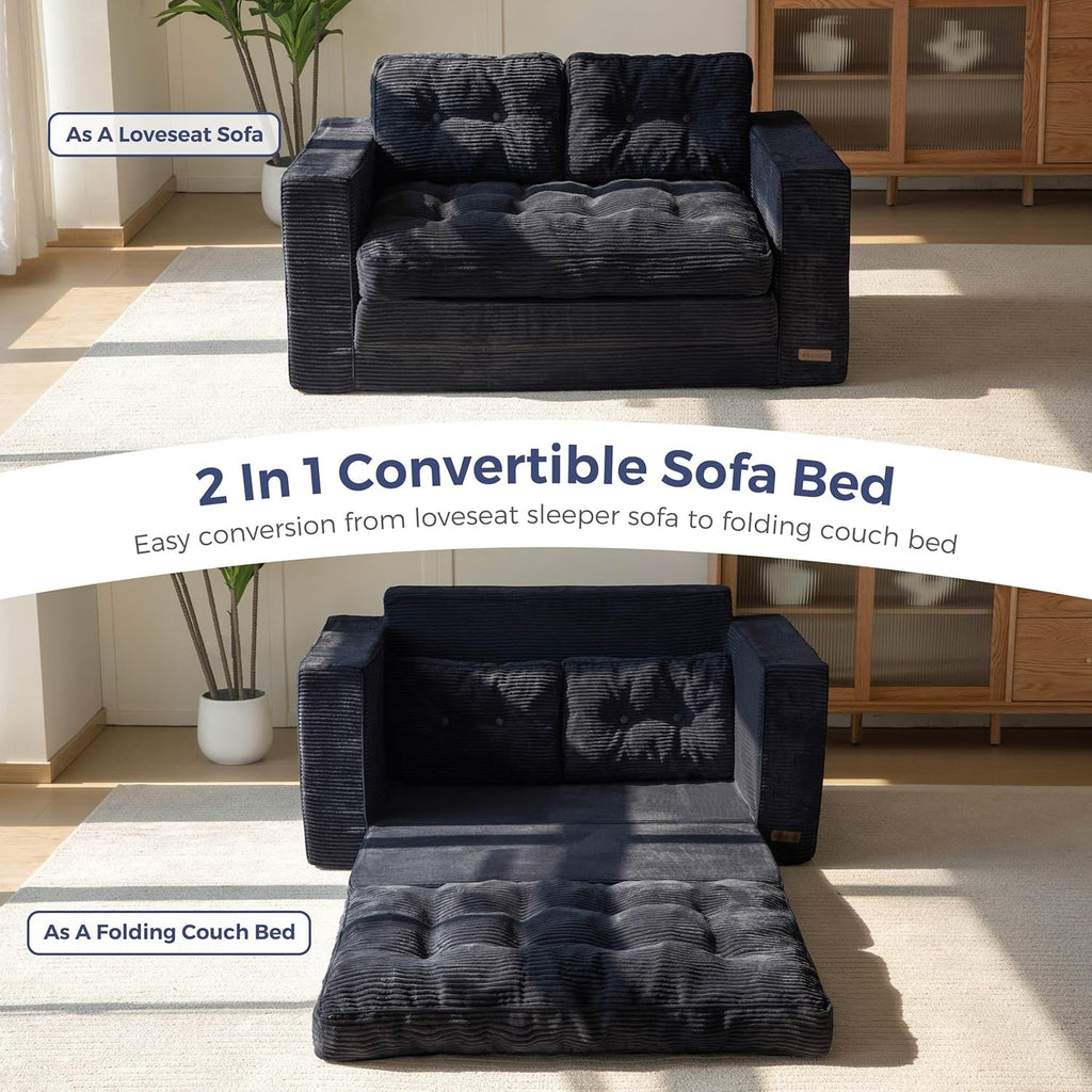 Black Convertible Sofa Bed Includes Pullout Sleeper