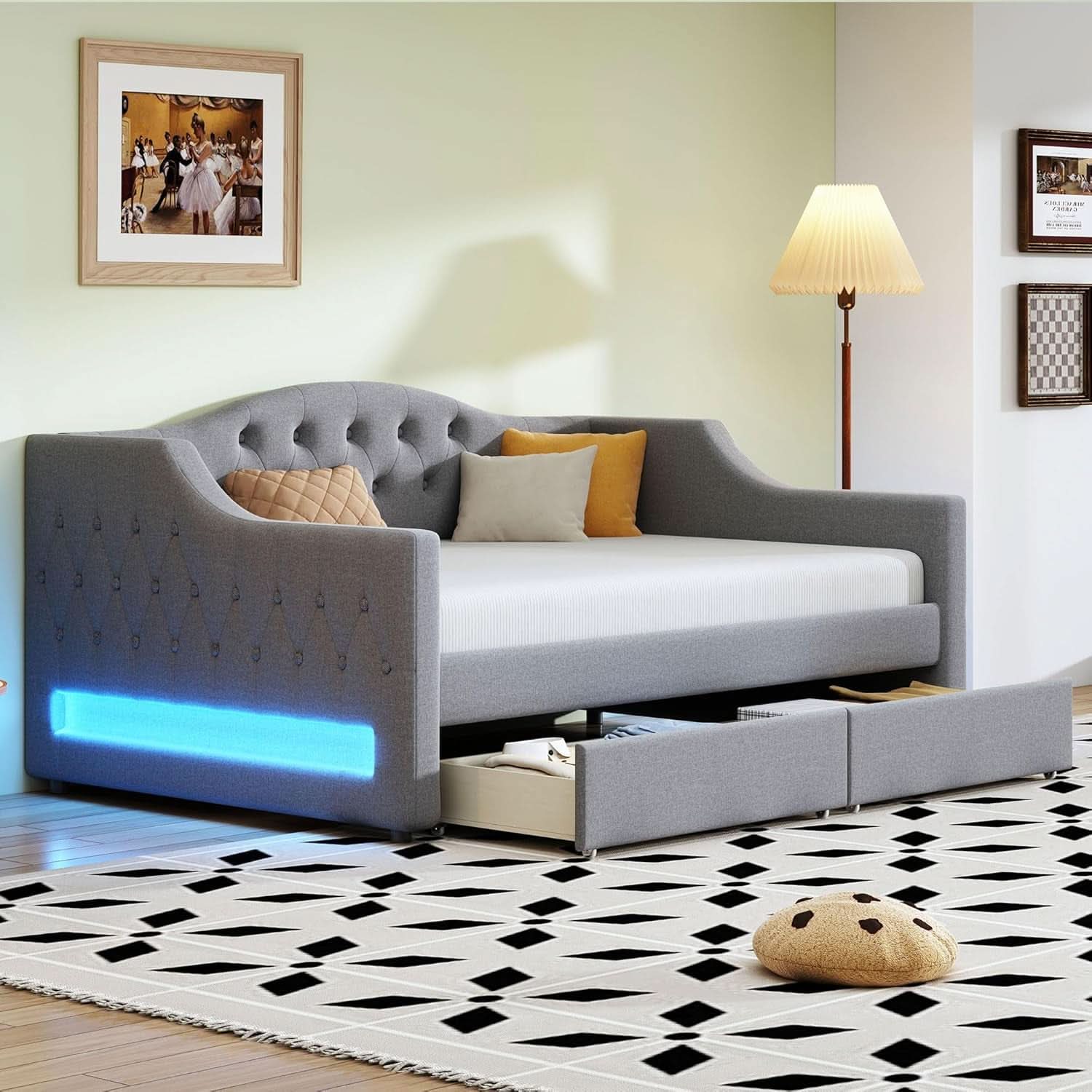 TwinXL Upholstered Platform Bed With Hidden Storage