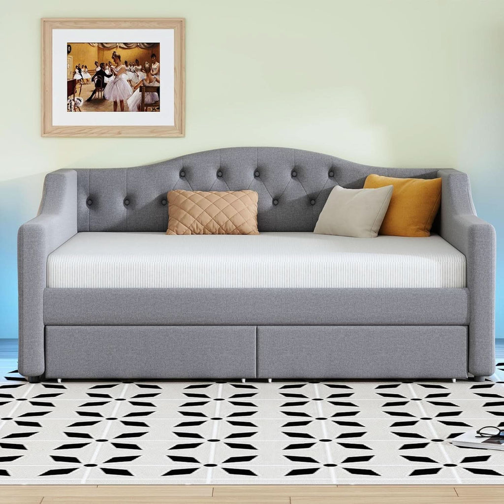 TwinXL Upholstered Platform Bed With Hidden Storage