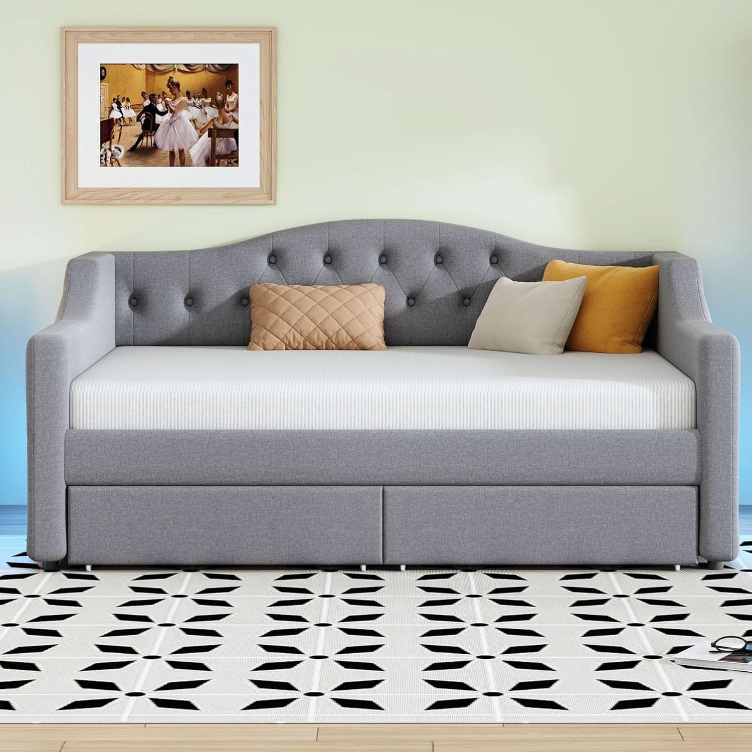 TwinXL Upholstered Platform Bed With Hidden Storage