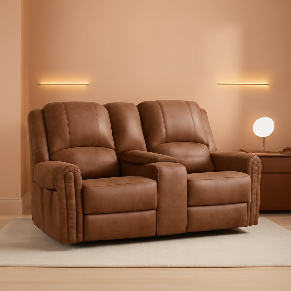 Nut Brown Premium Faux Leather Power Reclining Loveseat