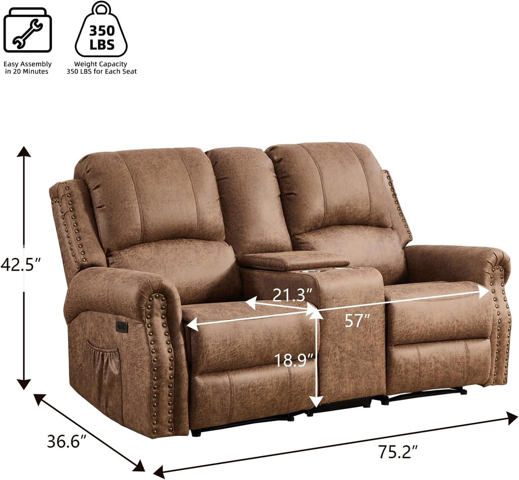 Nut Brown Premium Faux Leather Power Reclining Loveseat