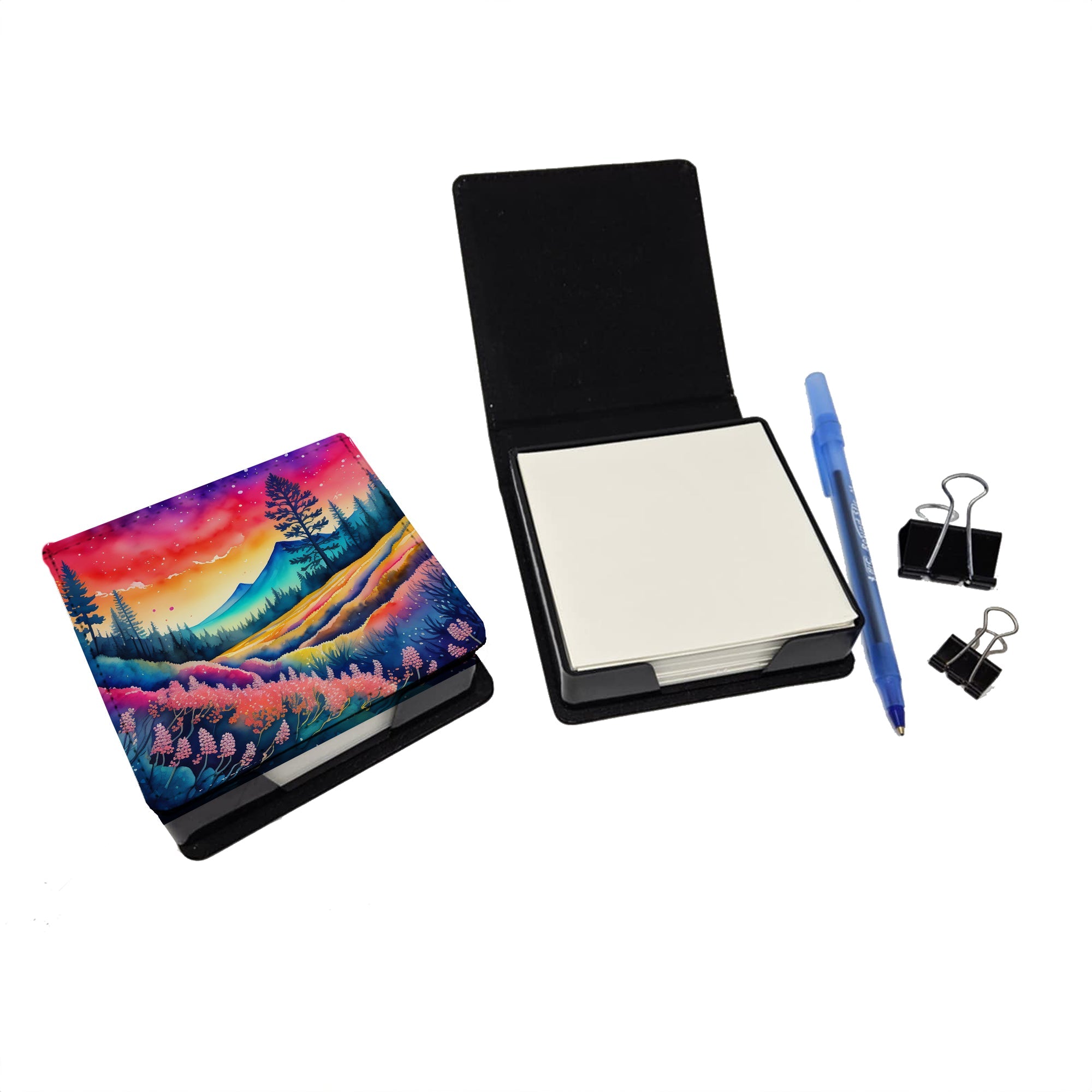 Colorful Yarrow PU Leather Note Paper Holder