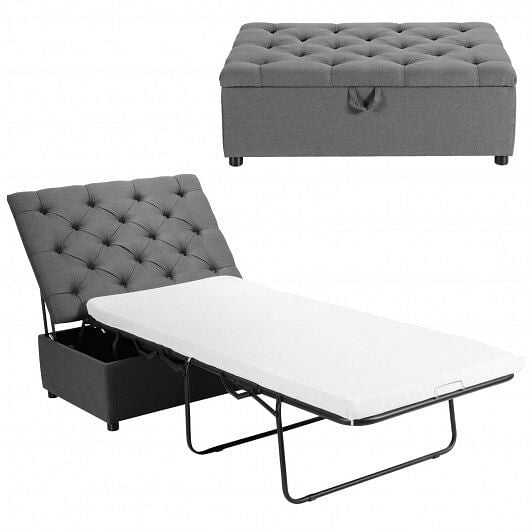 Folding Ottoman Sleeper Bed with Mattress for Guest Bed and Office Nap-Pink