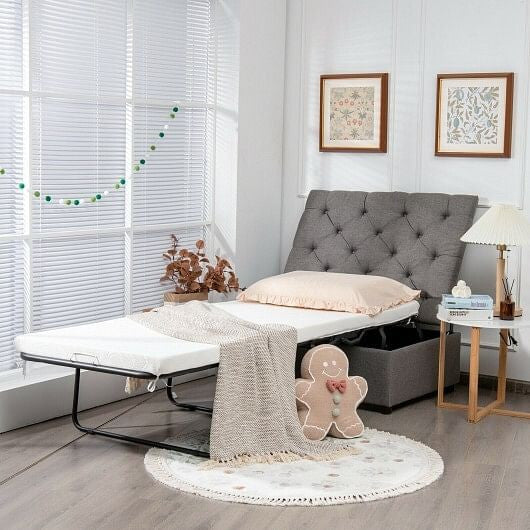 Folding Ottoman Sleeper Bed with Mattress for Guest Bed and Office Nap-Pink