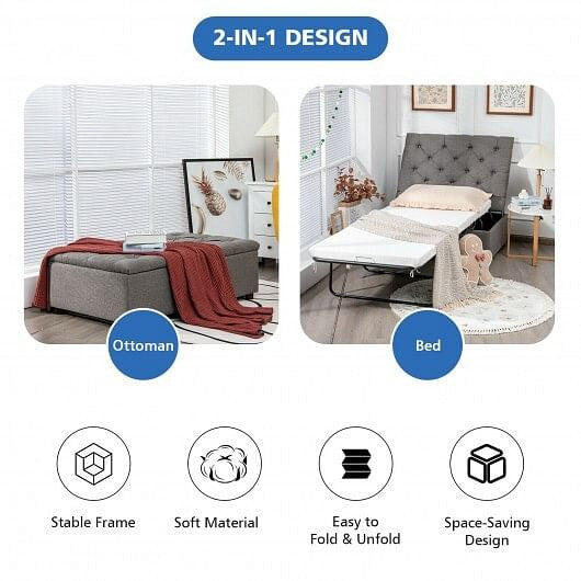 Folding Ottoman Sleeper Bed with Mattress for Guest Bed and Office Nap-Pink