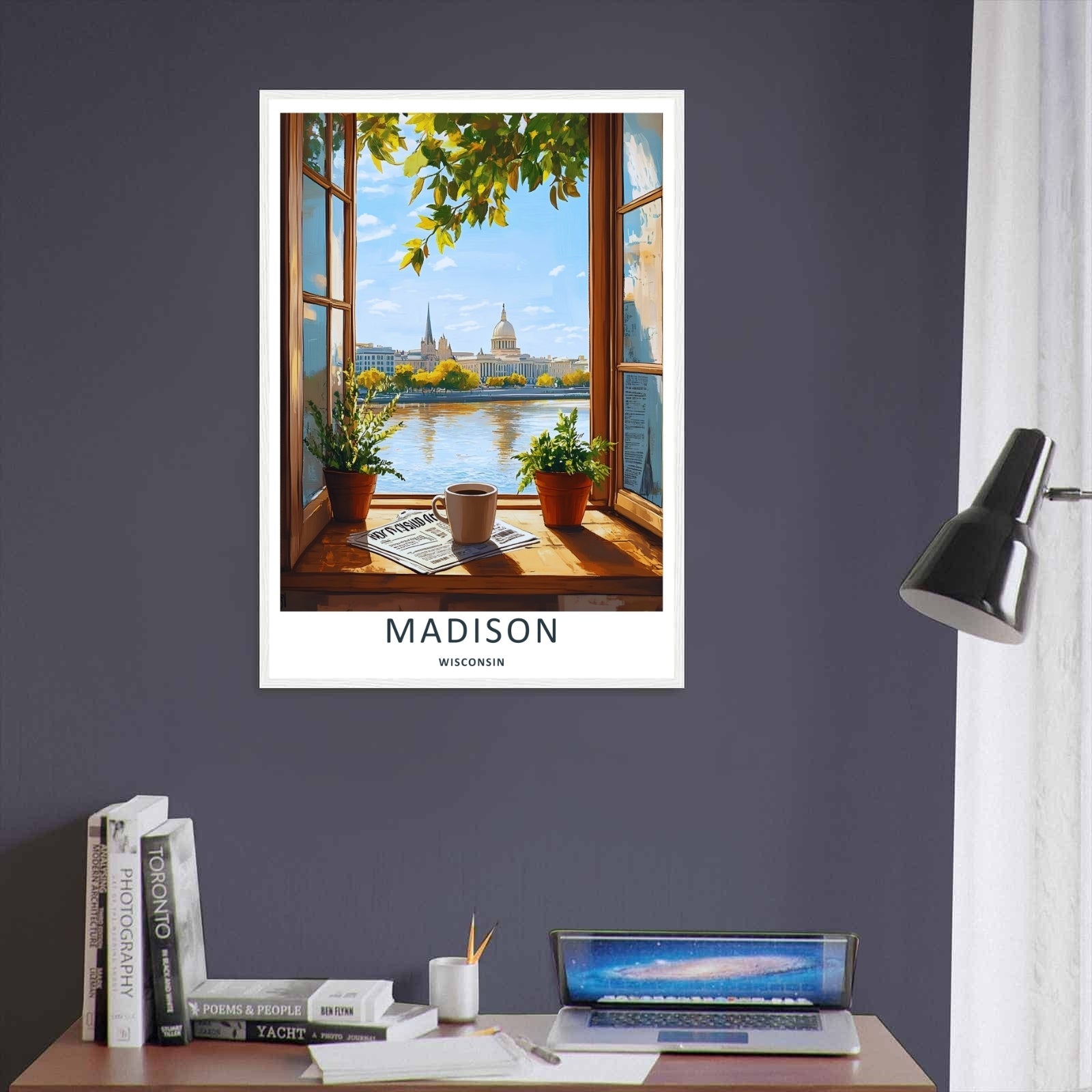 Madison Wisconsin Capitol Window Lake Art | Cozy Retro Travel Poster