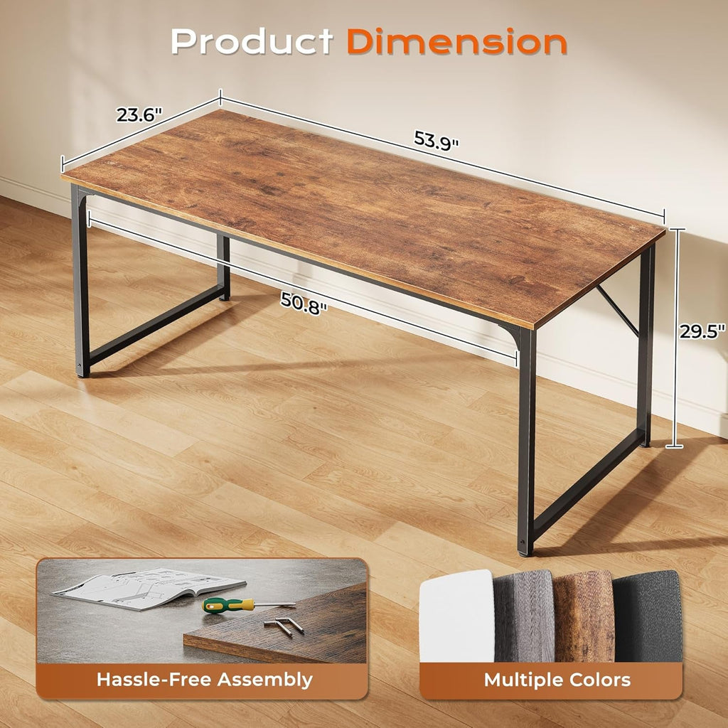 55Inch Computer Desk Deep Desktop Rustic Brown Metal Frame