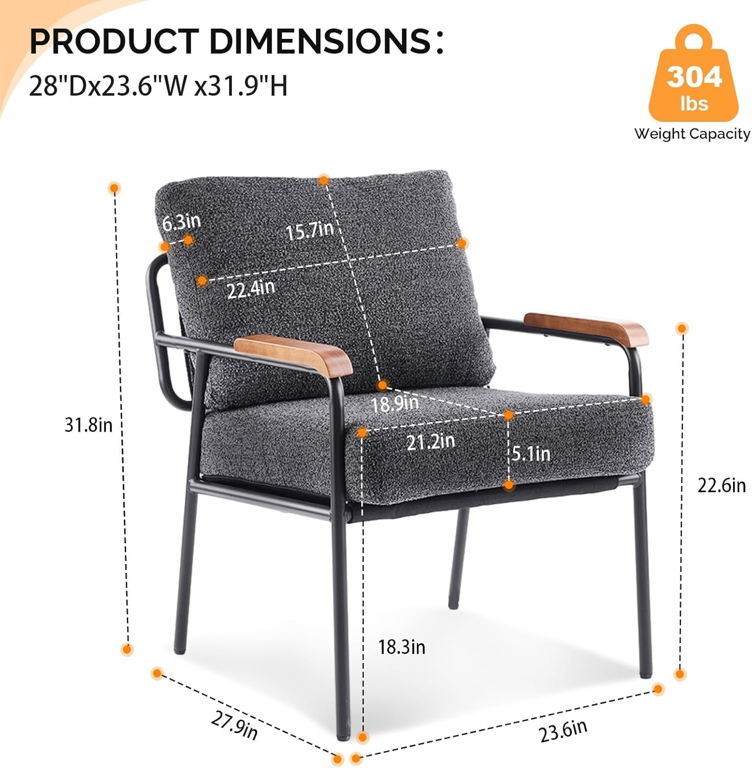 Contemporary Vintage Armchairs Linen Grey Wood Armrests