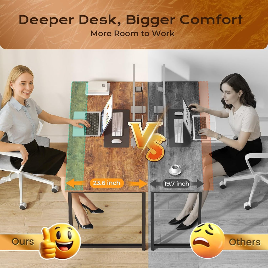 55Inch Computer Desk Deep Desktop Rustic Brown Metal Frame