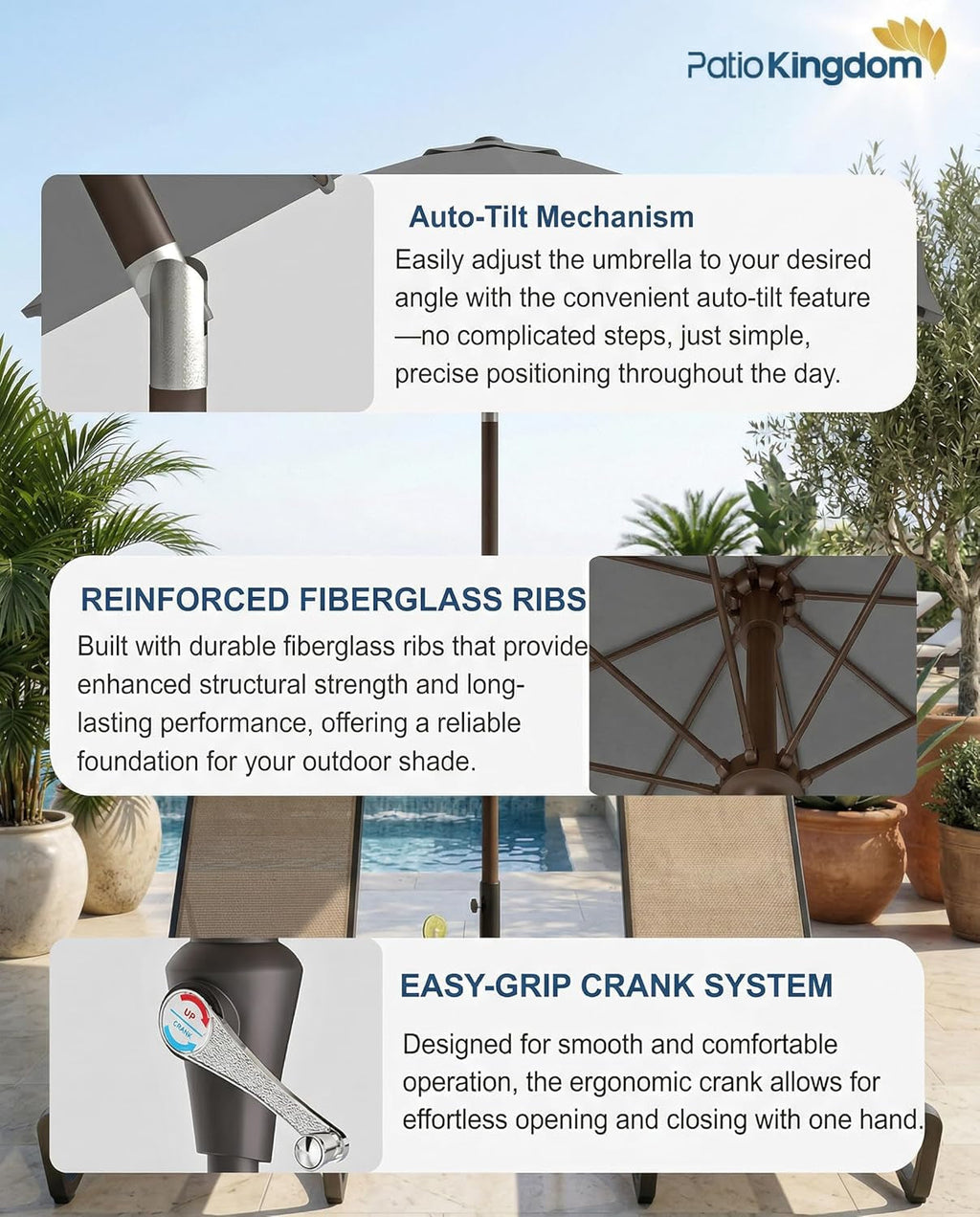 9 Foot Auto Tilt Weather Resistant Outdoor Umbrella