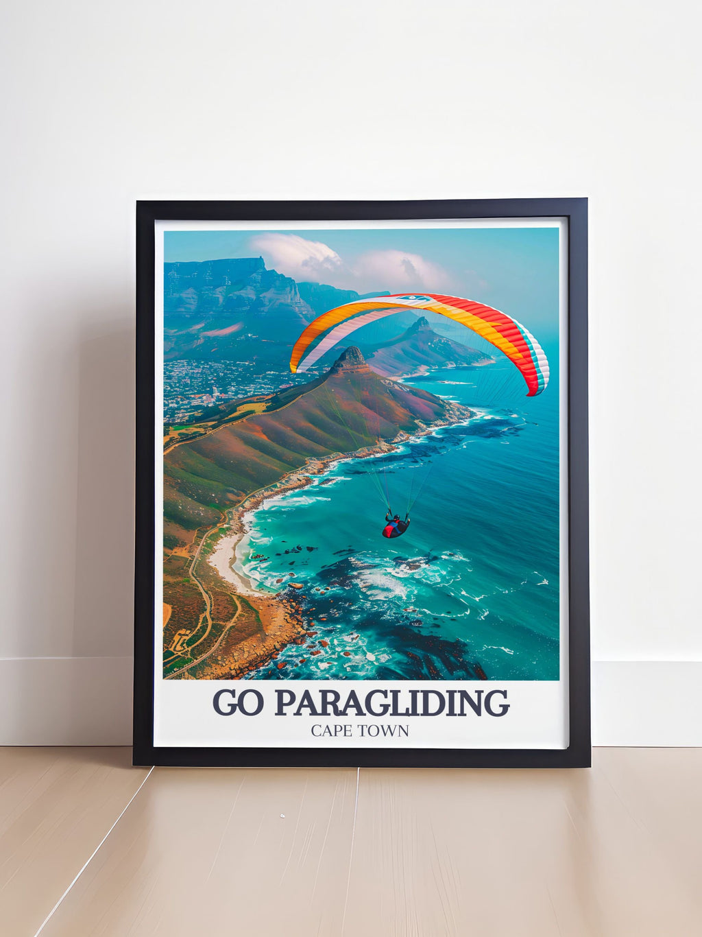 Go Paragliding Art Print - Cape Town Travel Print - Table Mountain Canvas Art - Table Mountain Travel Poster