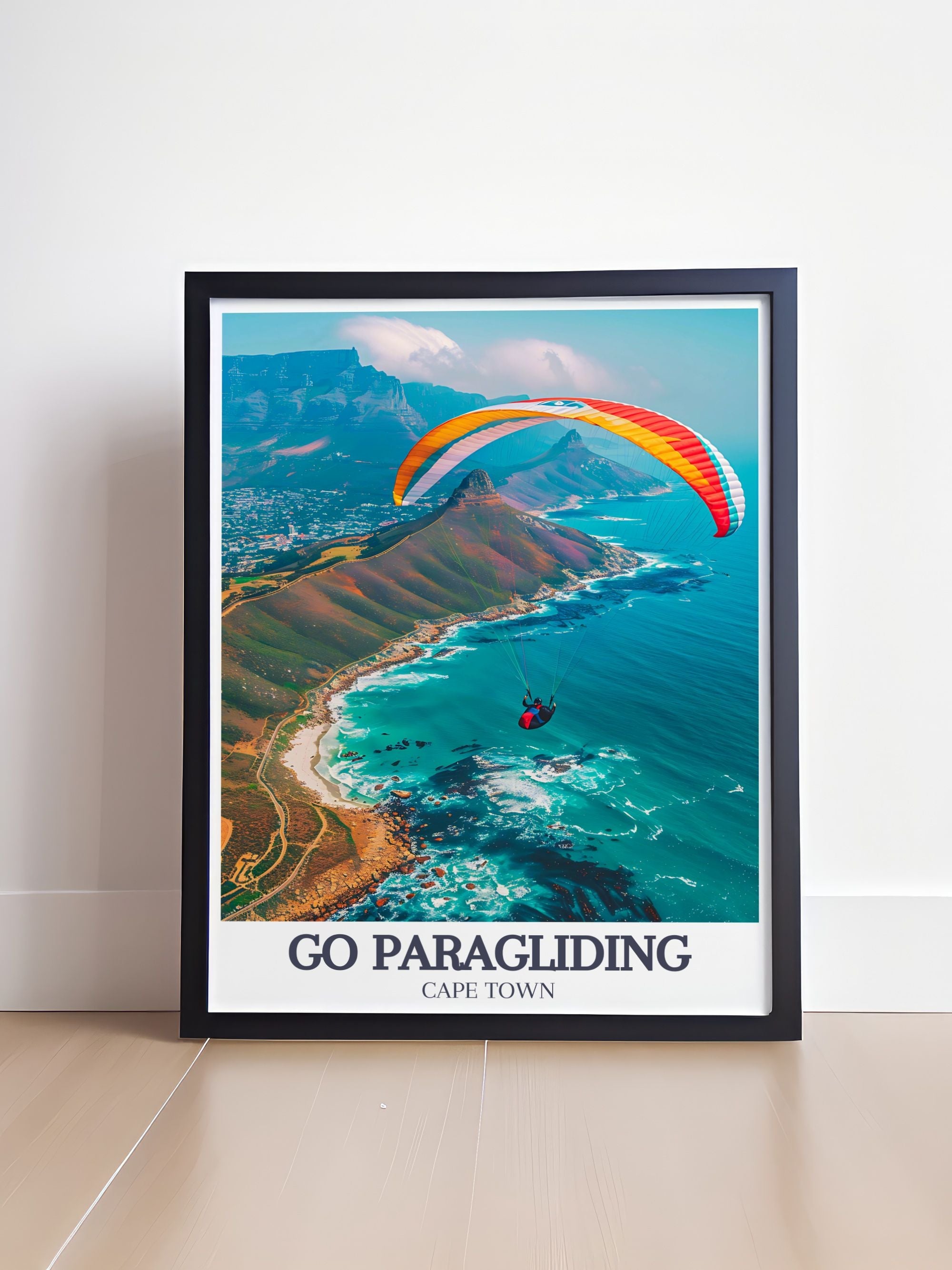 Go Paragliding Art Print - Cape Town Travel Print - Table Mountain Canvas Art - Table Mountain Travel Poster