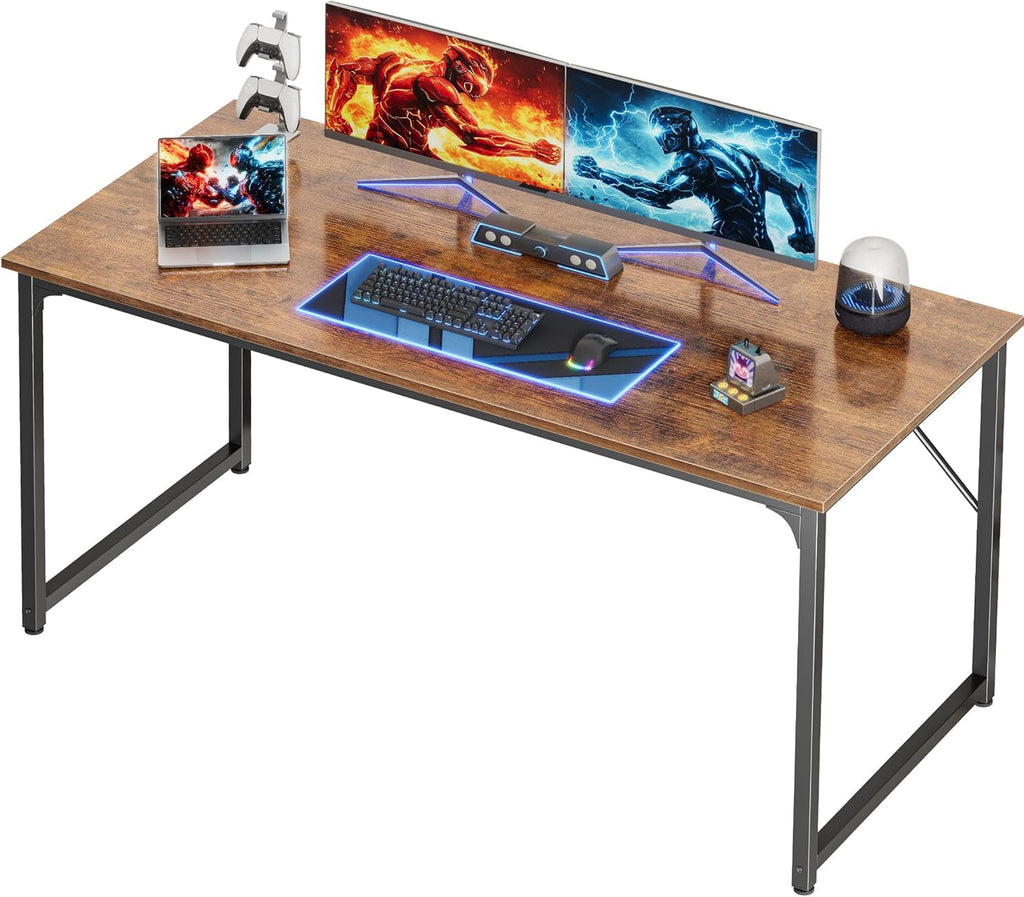 55Inch Computer Desk Deep Desktop Rustic Brown Metal Frame