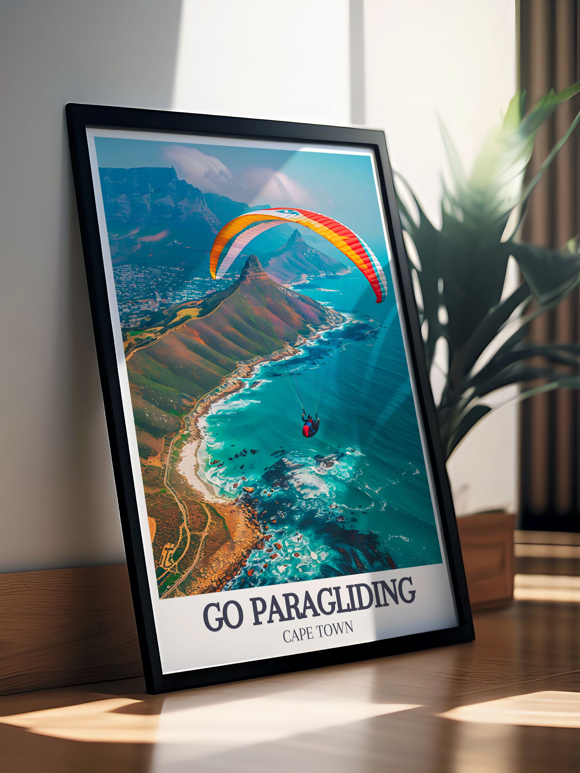 Go Paragliding Art Print - Cape Town Travel Print - Table Mountain Canvas Art - Table Mountain Travel Poster
