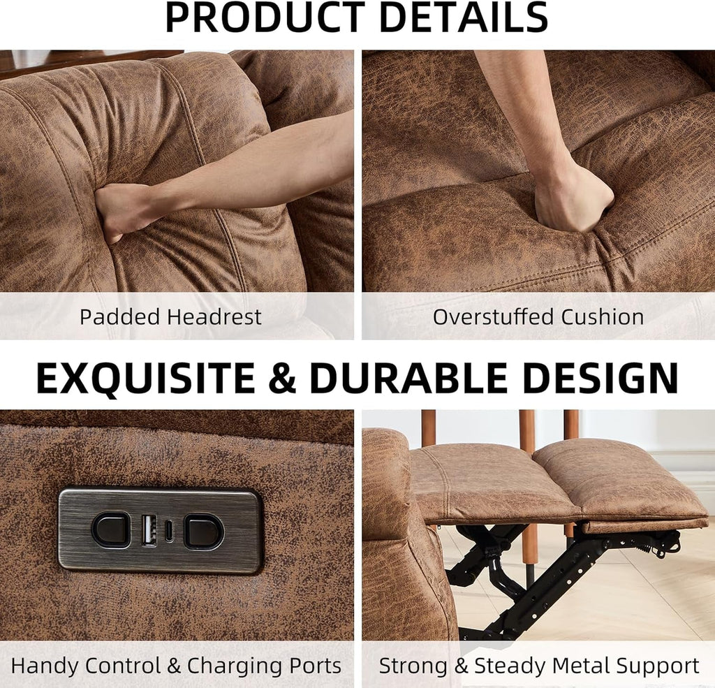 Nut Brown Premium Faux Leather Power Reclining Loveseat