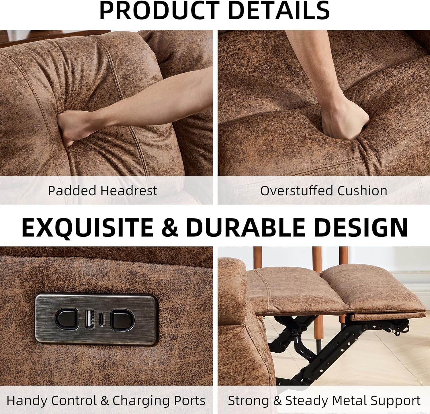 Nut Brown Premium Faux Leather Power Reclining Loveseat