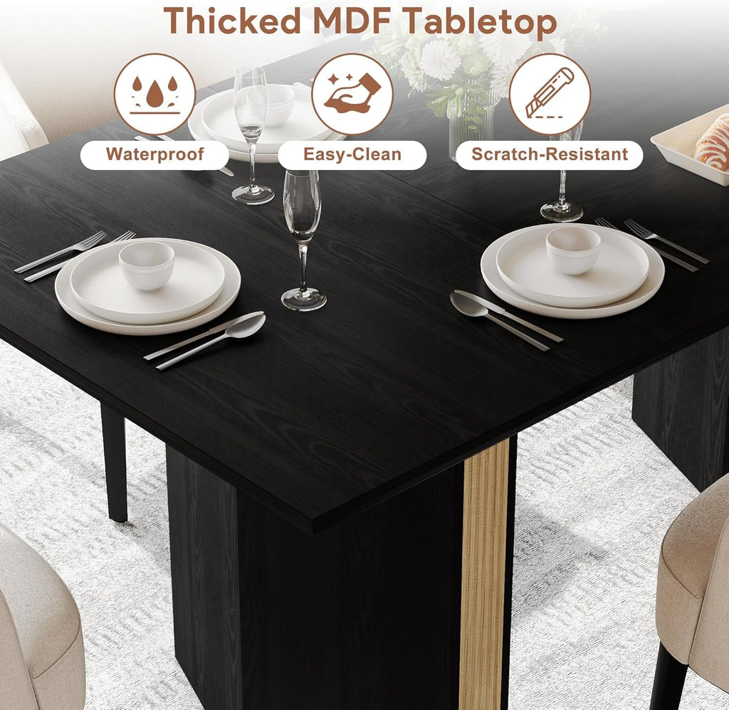 71 Inch Dining Table Black Premium Solid Wood Durable