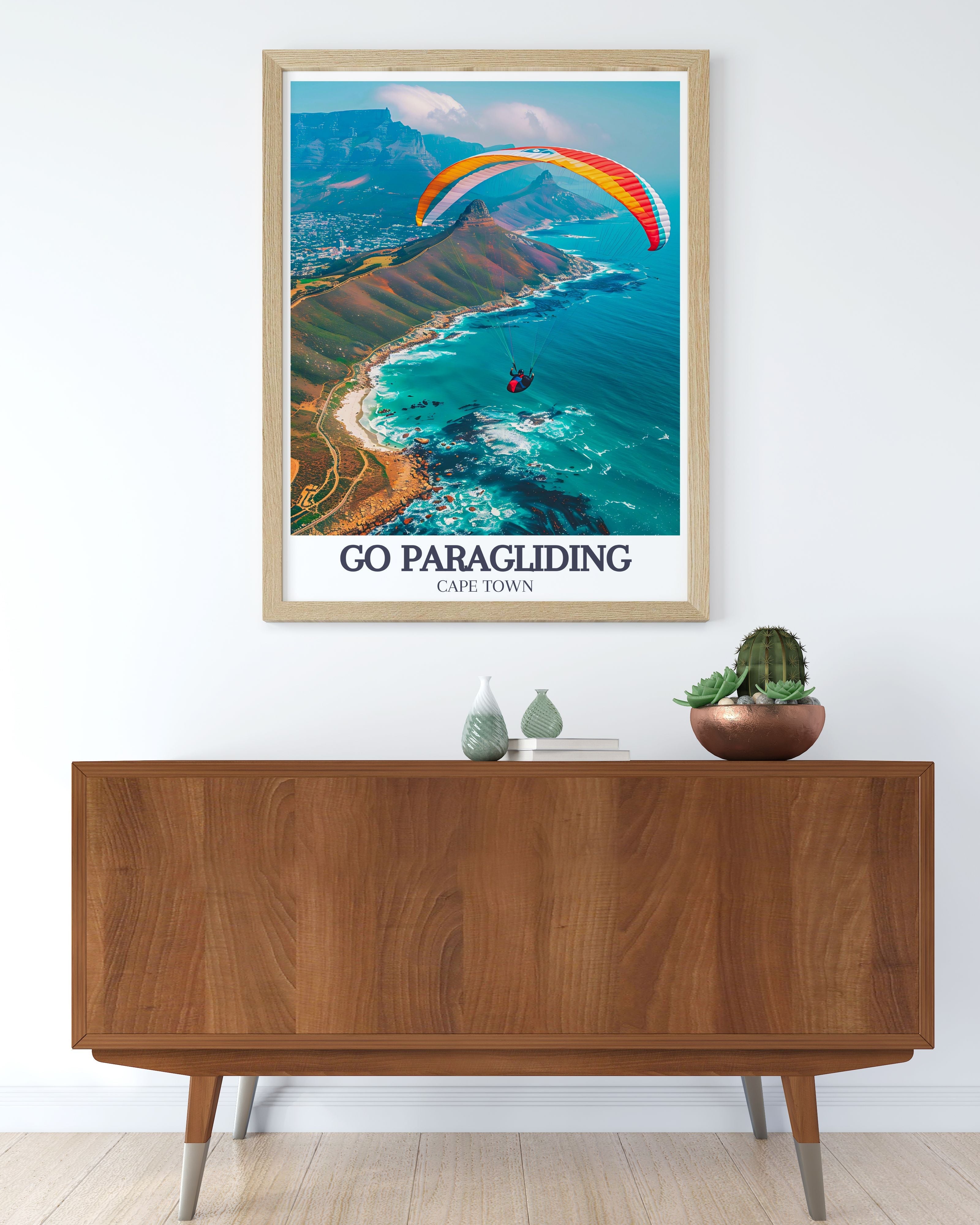 Go Paragliding Art Print - Cape Town Travel Print - Table Mountain Canvas Art - Table Mountain Travel Poster