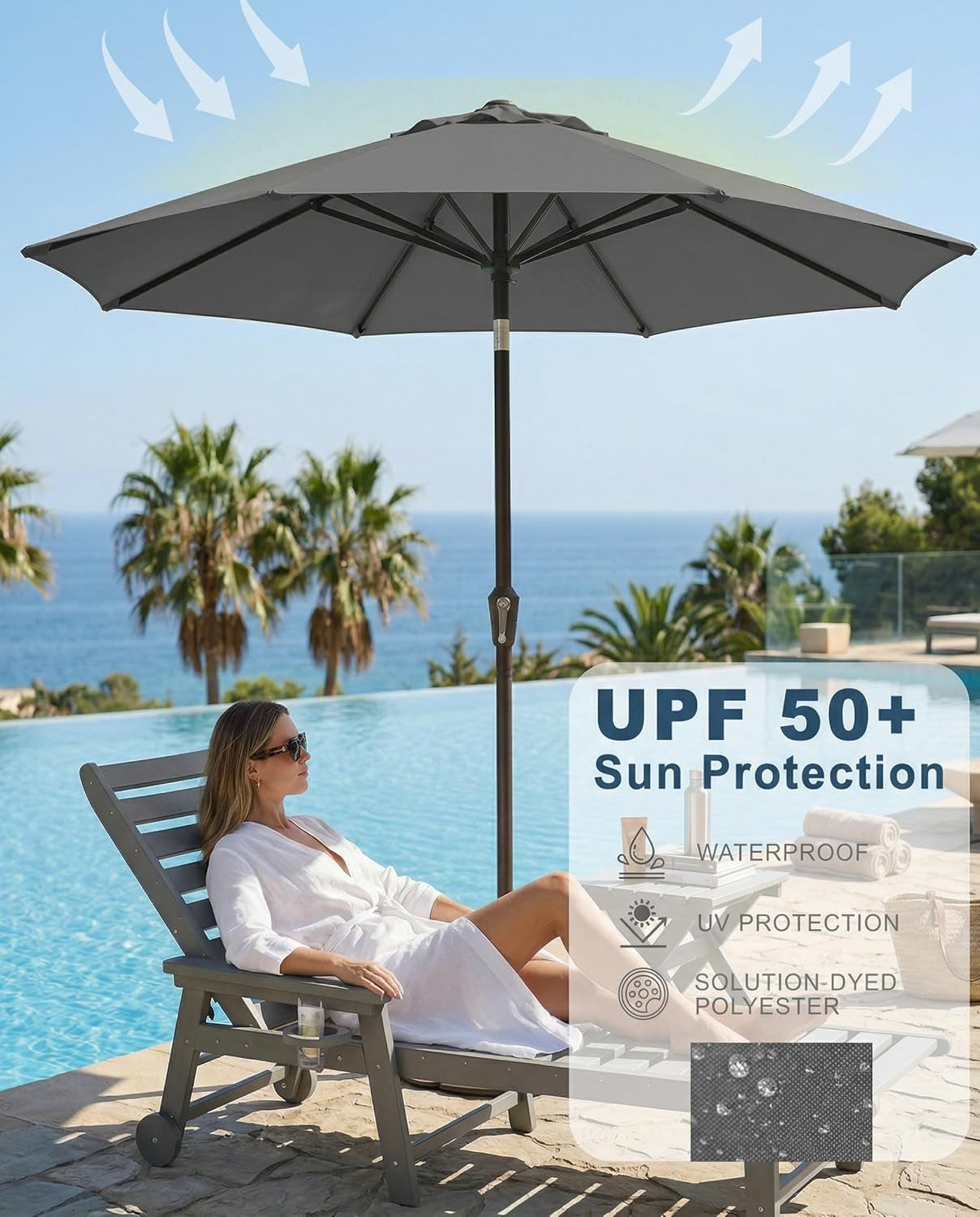 9 Foot Auto Tilt Weather Resistant Outdoor Umbrella